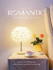 Hollywood Regency Feather Table Lamp with Ceramic Base