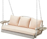 3-Person Wicker Porch Swing Chair Heavy Duty 900 LBS Outdoor Rattan Patio Swing Chair w/Cup-Holder & Steel Chains