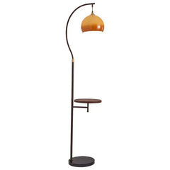 Mid-Century Arc Floor Lamp with Side Table and Glass Shade