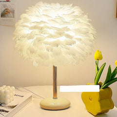 Hollywood Regency Feather Table Lamp with Ceramic Base