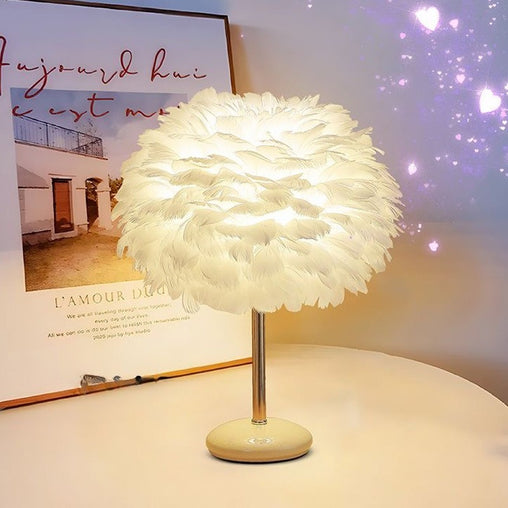 Hollywood Regency Feather Table Lamp with Ceramic Base