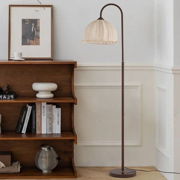 Vintage Black Arched Pleated Ruffle Floor Lamp
