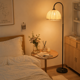 Vintage Black Arched Pleated Ruffle Floor Lamp