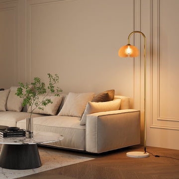 Minimalist Marble Arc Floor Lamp with Pumpkin Shade