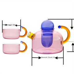 Retro Color-Blocking Glass Teapot Set with 2 Cups
