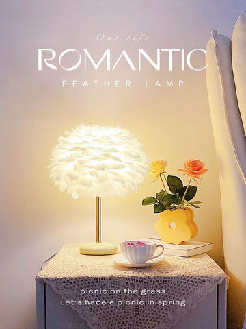 Hollywood Regency Feather Table Lamp with Ceramic Base