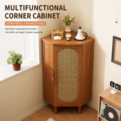 3-Tier Bamboo Rattan Corner Cabinet