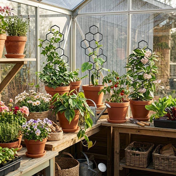 Geometric Honeycomb Plant Trellis for Indoor Potted Plants