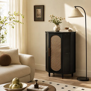 3-Tier Bamboo Rattan Corner Cabinet