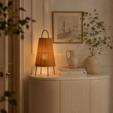 Boho Rattan Floor Lamp with Handle
