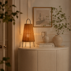 Boho Rattan Floor Lamp with Handle