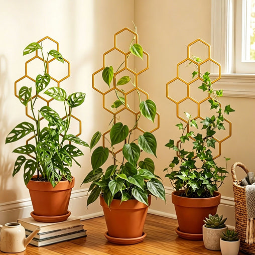 Geometric Honeycomb Plant Trellis for Indoor Potted Plants