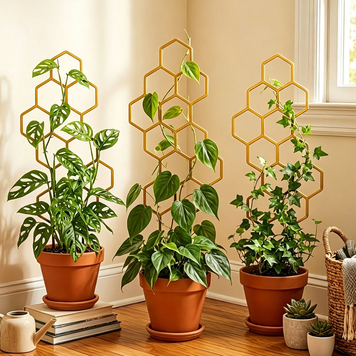 Geometric Honeycomb Plant Trellis for Indoor Potted Plants