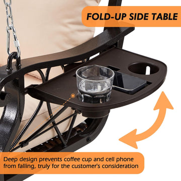 3-Person Wicker Porch Swing Chair Heavy Duty 900 LBS Outdoor Rattan Patio Swing Chair w/Cup-Holder & Steel Chains