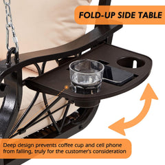 3-Person Wicker Porch Swing Chair Heavy Duty 900 LBS Outdoor Rattan Patio Swing Chair w/Cup-Holder & Steel Chains