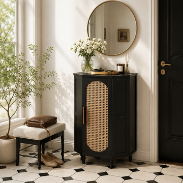 3-Tier Bamboo Rattan Corner Cabinet