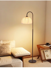 Vintage Black Arched Pleated Ruffle Floor Lamp