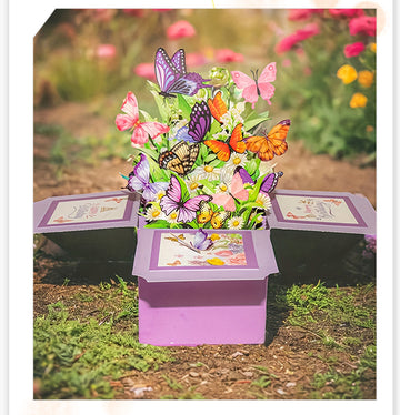 3D Pop-Up Butterfly Flower Bouquet Greeting Card