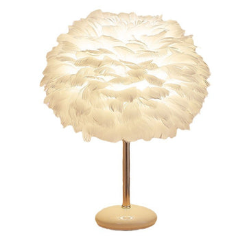 Hollywood Regency Feather Table Lamp with Ceramic Base