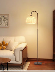 Vintage Black Arched Pleated Ruffle Floor Lamp