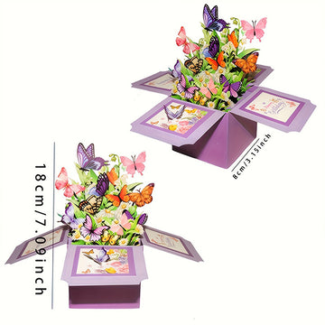 3D Pop-Up Butterfly Flower Bouquet Greeting Card