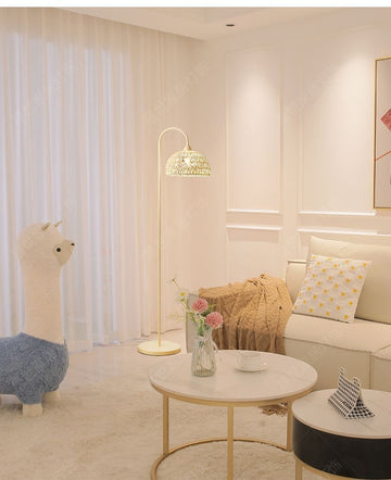 Boho Hand-Woven Rattan Arched Floor Lamp