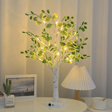 Faux Birch Tree LED Fairy Light with Greenery Leaves
