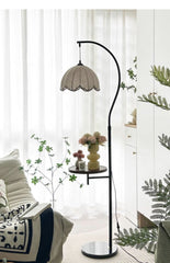 Mid-Century Arc Floor Lamp with Side Table and Crescent Shade