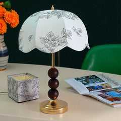 Traditional Floral Scalloped Shade Table Lamp with Pull Chain