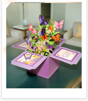 3D Pop-Up Butterfly Flower Bouquet Greeting Card