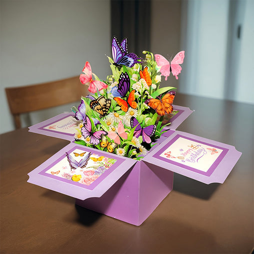 3D Pop-Up Butterfly Flower Bouquet Greeting Card