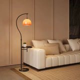 Mid-Century Arc Floor Lamp with Side Table and Glass Shade