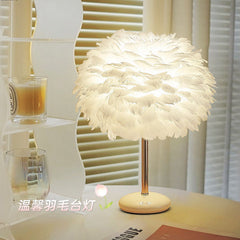 Hollywood Regency Feather Table Lamp with Ceramic Base