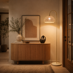 Boho Hand-Woven Rattan Arched Floor Lamp
