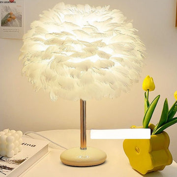 Hollywood Regency Feather Table Lamp with Ceramic Base