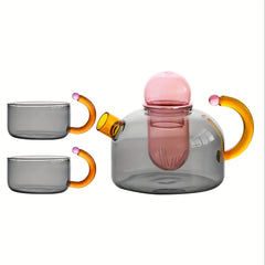 Retro Color-Blocking Glass Teapot Set with 2 Cups
