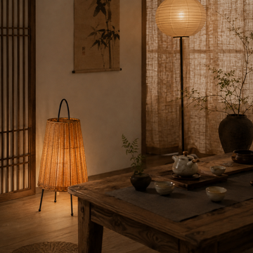 Boho Rattan Floor Lamp with Handle